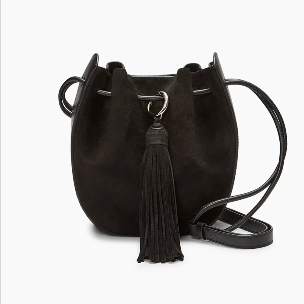 Rebecca Minkoff Lulu Crossbody Bag, black suede, with adjustable straps